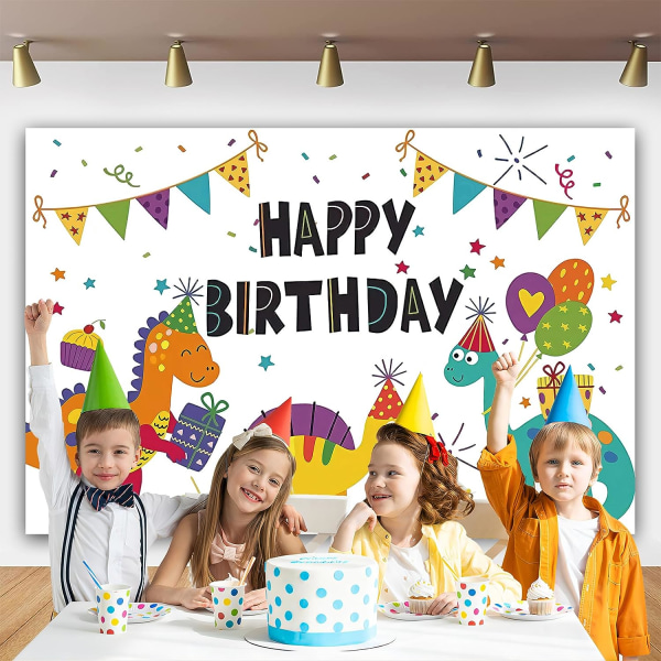 7x5Ft Happy Birthday Cartoon Dinosaur Bakgrunn Happy Birthday Dekorasjoner Bakgrunn Banner Bursdagsfest Tilbehør Fotobakgrunn