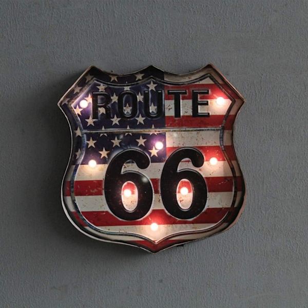 Metall LED-skylt Dekorativ bar LED Metallväggljusskylt (Route 66)