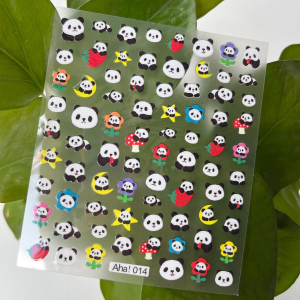 Panda Nail Art-klistremerke Jordbærdekal 3D selvklebende motetrend Glamour Søt dyredesign DIY-dekor Damer Jenter Barn 3 ark
