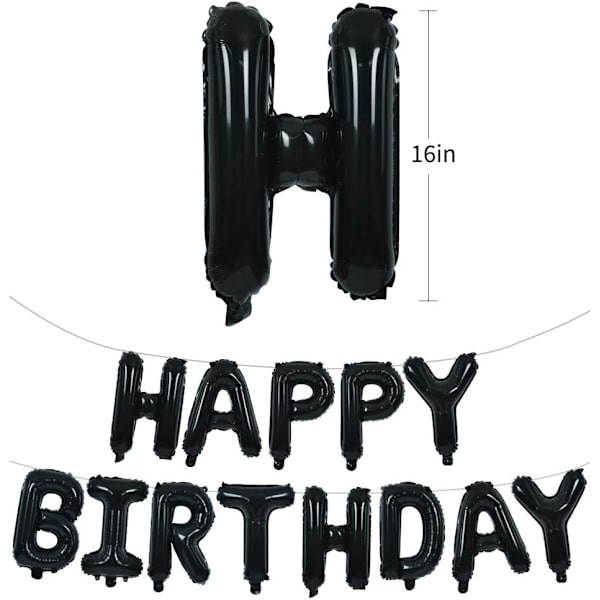 Musta Happy Birthday -ilmapallobanneri 16 tuuman mylar-folioilmakirjaimet syntymäpäiväkylttibanneri