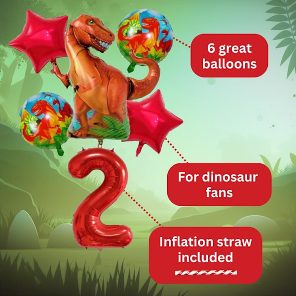 Dinosaur festdekorationer sæt - Nummer 2 ballon rød, dinosaur balloner, dinosaur fødselsdag dekorationer, dinosaur dekorationer 2. fødselsdagsfest