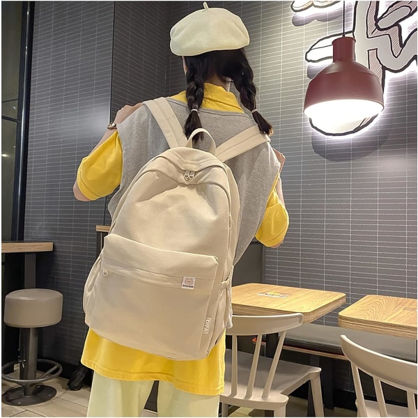 Kawaii æstetisk rygsæk skolerygsæk nylon vandtæt ensfarvet rygsæk Teen College hvid