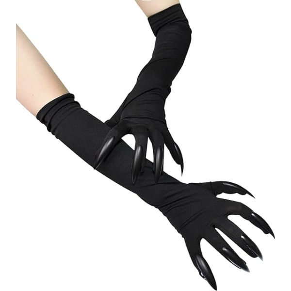 Halloween kostume handsker lange strækbare satin fingernegle 1920'erne opera fest handsker fjer ulv kat pote kløer Cosplay handsker