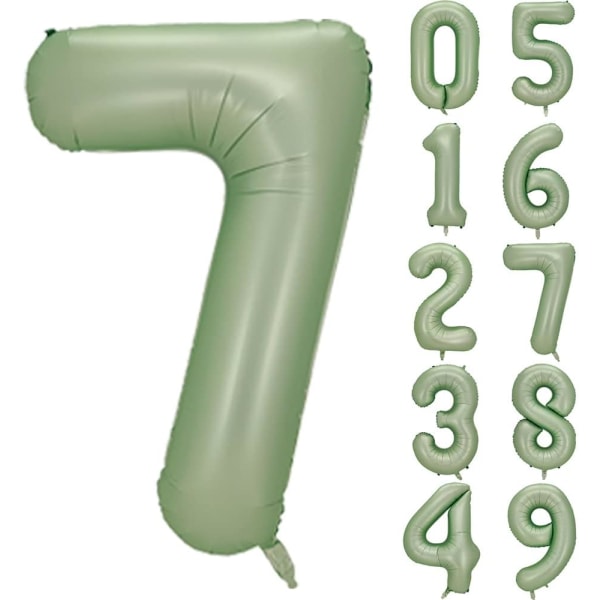 Nummer 7 ballong, stort antal ballonger 40 tum, 7:e födelsedagsfest dekorationer sjunde år gammal födelsedag skylt dekor, salvia grön