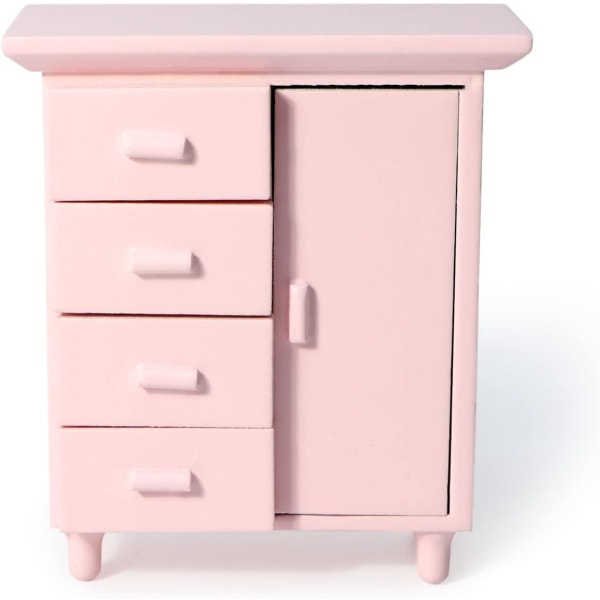 Dockskåp Nattställ Miniatyrsängbord av trä Möbelskåp för minihus skänktillbehör Vardagsrumsscen (rosa)