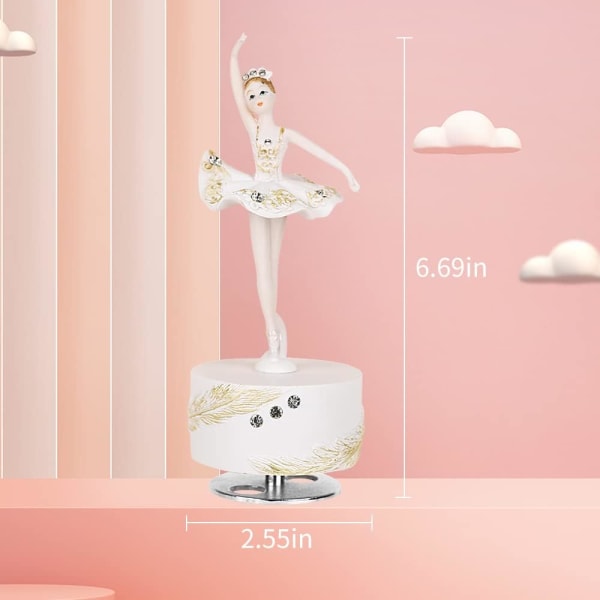Balerina Pyörivä musiikkilaatikko Figuriini, valkoinen ja vaaleanpunainen balettitanssijan musikaalilaatikko, naisten syntymäpäivä (valkoinen)