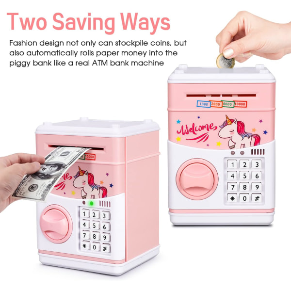 Elektronisk enhjørning sparegris for barn tegneserie minibank pengesparebank for barn med passord og musikk Flott gaveleke (rosa enhjørning)