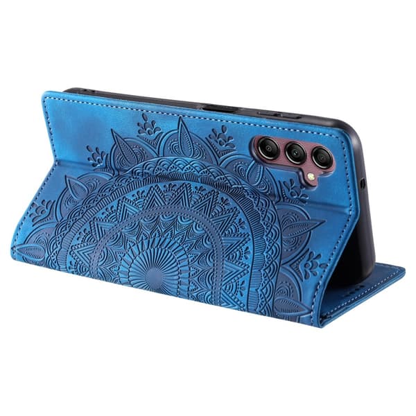 For Samsung Galaxy S25 Wallet Case Cover Shell Mandala Floral Pattern Blå blue