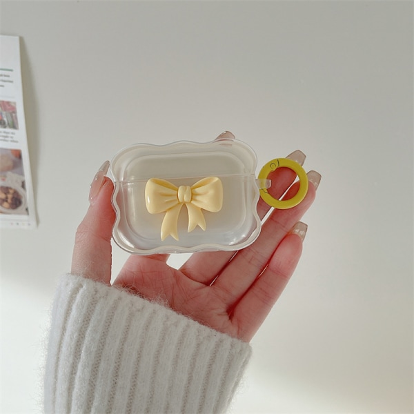 Kompatibel för AirPods Case Soft Clear TPU med söt 3D färgbågedesign Stötsäker cover för flickor Kvinna Airpods Pro2-Yellow