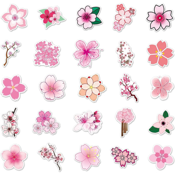 50Pcs cherry blossom stickers vinyl stickers, suitable for water bottles, laptops, mobile phone diaries, mug decals for children and adolescents.