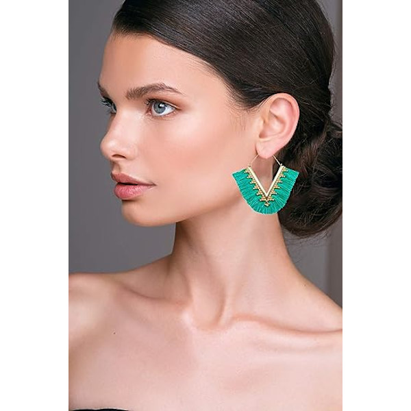 Statement Tassel Örhängen, Delikat Bohemian V Shap Tassel Hoop Örhänge Elegant Fringe Drop Dangle Örhängen för Kvinnor Flickor