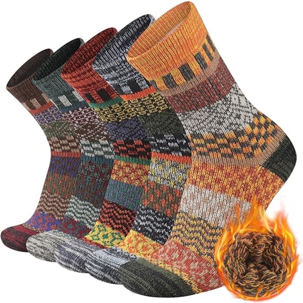 Varme uldsokker til mænd Termisk vinter tykke besætningsmønster sokker koldt vejr 5 par uldsokker tube strømper til mænd