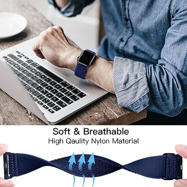 Elastiske bånd, der er kompatible med Apple Watch-bånd, elastisk solo-løkke, blød nylonrem, erstatningsbånd til kvinder, mænd/midnatsblå/størrelse: 42/44/45 mm