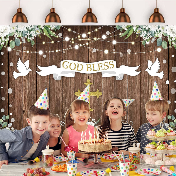 7x5Ft God Bless Bakgrunn Første Kommunion Dåp Baby Shower Nyfødt Bursdagsfest Dekorasjoner Rekvisita Fotografisk