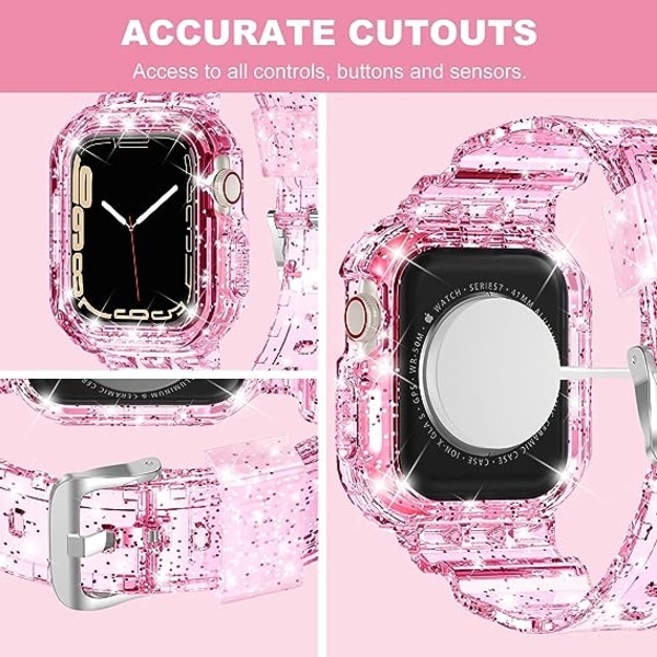Kompatibel til krystalklare Apple Watch-bånd, 41 mm 40 mm 38 mm med kofangerhus til mænd, kvinder Jelly Sport-etui og -bånd