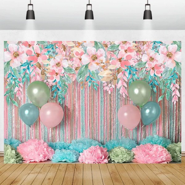 Forårsrosa blomster nyfødt børn portræt stribe fotografering baggrund papirblomst børn baby fødselsdag fotoboks (7x5FT/2.1x1.5m)