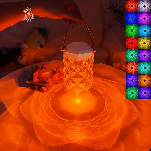 Berøringslamper, fargeskiftende lampe Bærbar dimbar nattlys Lamper for nattbord soverom Stuelamper, LED Rose Diamond Crystal Lamps