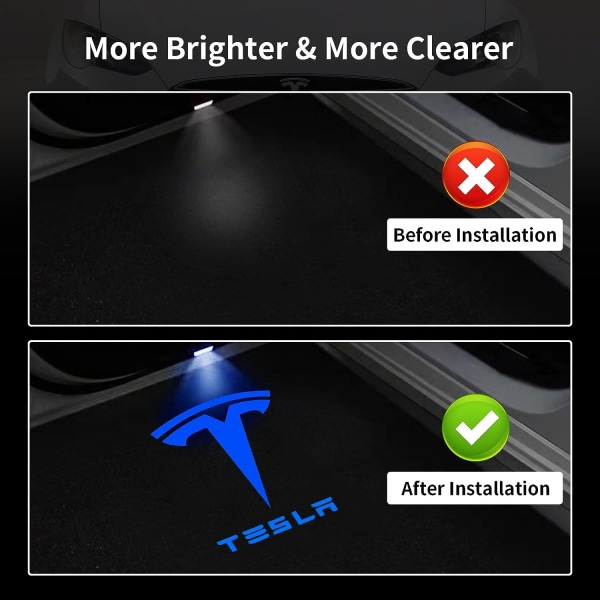 Tesla Door Lights logotypprojektor, ultraljusa Tesla Puddle Lights med verktyg, Never Fade HD Welcome Step Lights, Plug & Play (4 Pack/Blue）
