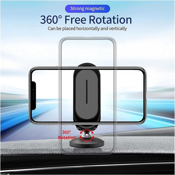 Biltelefonholder 360° Justerbart Dashboard Universal Magnetisk Telefon GPS Navigationsbank Biltilbehør 2 stk (Farve: Sort)