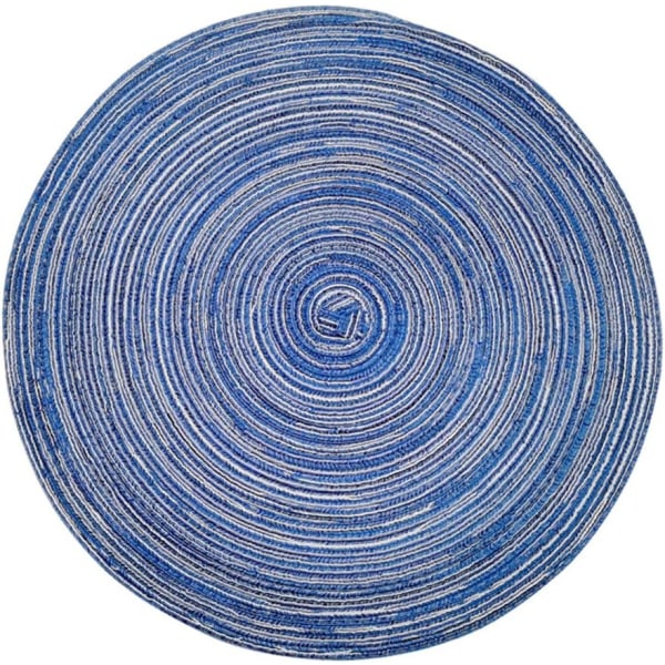 Set med 6 runda bordstabletter och underlägg vävda, tvättbara för köksbord i matsalen (L - 38 cm, blå)