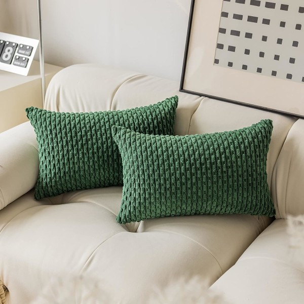 Tyynynpäälliset 12x20 tuuman pehmeät raidalliset koristetyynynpäälliset piilovetoketjulla sohvasohvaan, 2 osaa, tummanvihreä
