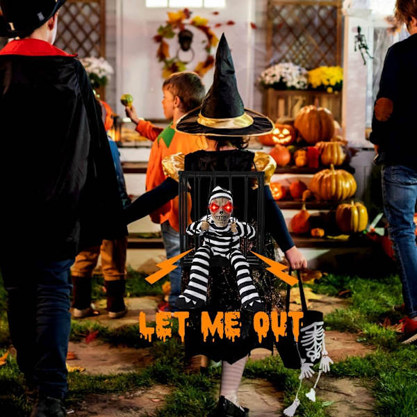 Animoidun Halloween-koriste, animoitu kallohaamu riippuva koriste-esine pelottavalla äänellä ja kosketusaktivoidulla anturilla, vanki, kummitustalo