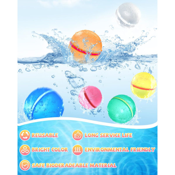 Vandballoner, sommer-pool-strandlegetøj, hurtigfyld magnetiske-stænk-kugler Silikone latexfri med meshpose, selvforseglende vandbombespil (12 STK)
