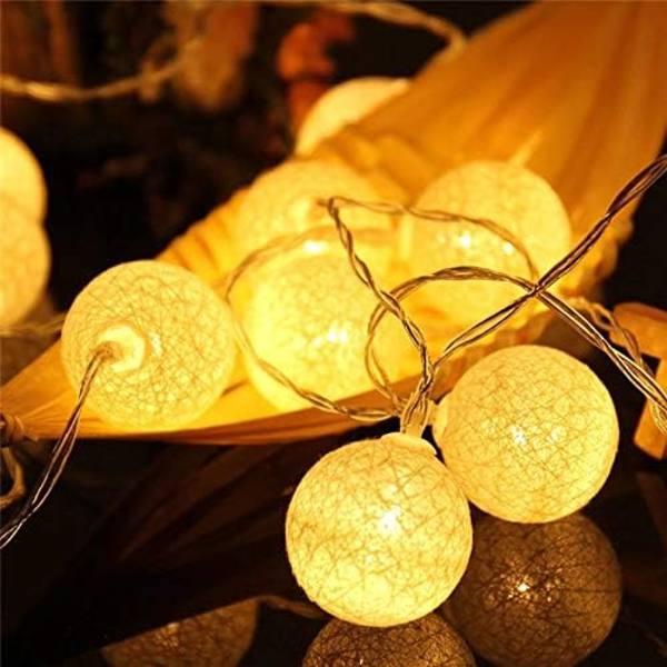 Bomuldsbold Fe Lyskæde - 3,8M 20 LED Lyskæde med Stik til Soveværelse Gardin Fest Jul Fødselsdag Halloween Bryllup Børneværelse Romantisk Dekoration