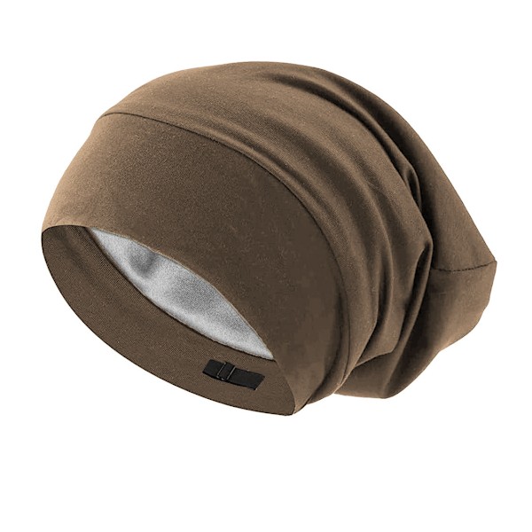 Silkehat, sovehat, blødt hårtørklæde, beskyttende hat, satinforet hat, justerbar turban, hue, sygeplejerskehue, hat til medium krøllet og kruset hår Coffee