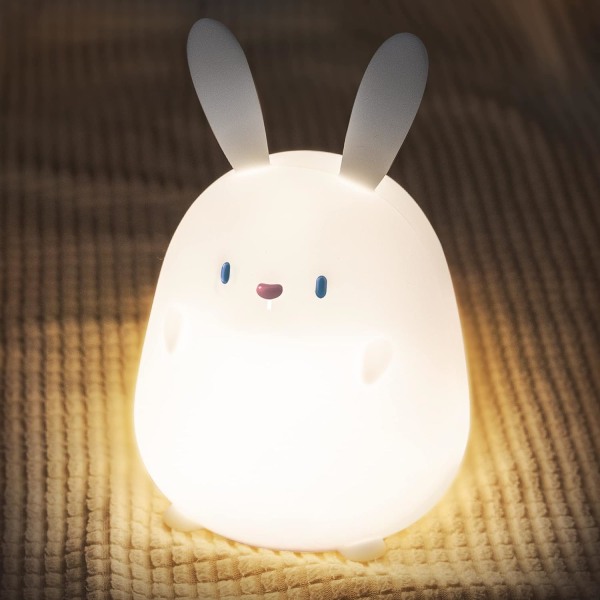 Söt kaninnattlampa för barn, Kawaii kaninlampa för presenter, silikondjursnattlampor med peksensor
