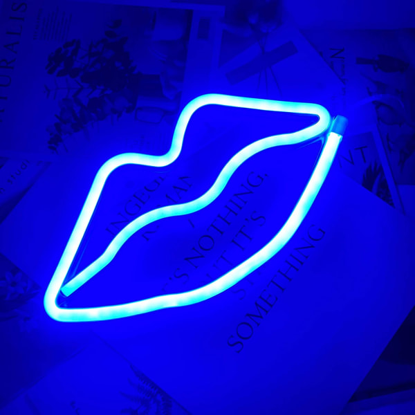 LIGHTS Hjerte LED Neon Lys, Dekorativ Nattlys Veggdekor for Soverom Stue Barnerom Bryllupsfest Jul (Blå Lepper)