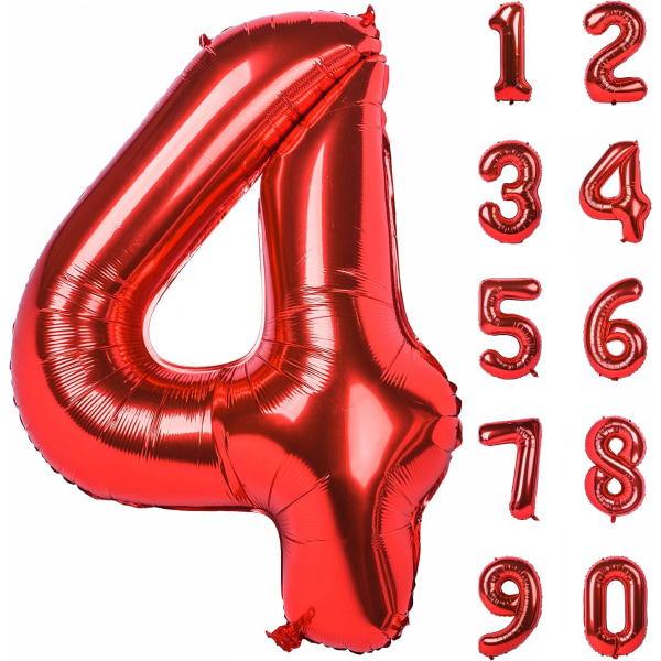 40 tuuman punainen suuret numerot 0-9 syntymäpäiväjuhlakoristeet heliumfolio mylar iso numero ilmapallo digitaalinen neljä