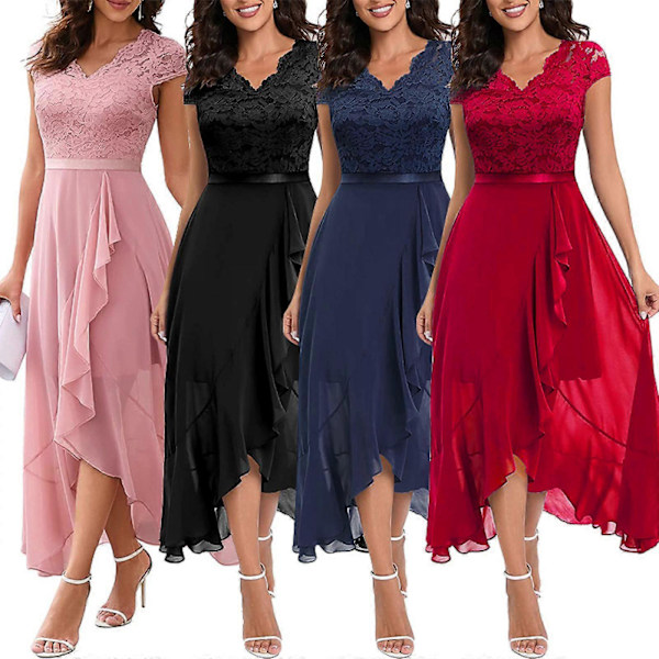 Elegante aftenkjoler for bryllup, blondekjole, brudepikekjole, dip hem-festkjole, ballkjole, lang ballkjole, strandkjole Dark blue XL