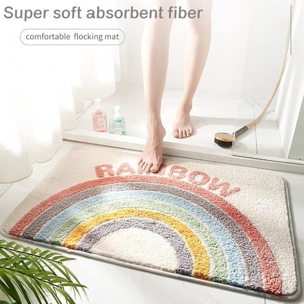 Superabsorberende gulvmåtte, vandabsorption og hurtig tørring, skridsikker måtte til badeværelsesindgangsdør, gummibagside 40*60cm, over regnbuen