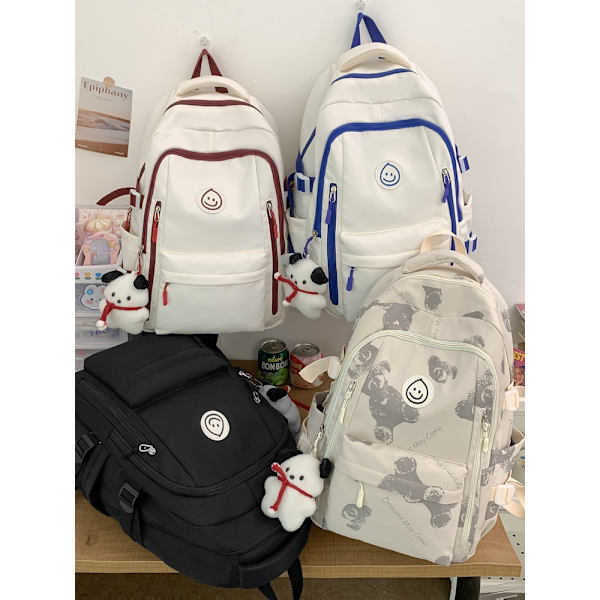Kawaii Ryggsäck, Tjej Ryggsäck Med, Junior Ryggsäck, Mellanstadieelevernas Skolväska (Vit Röd)
