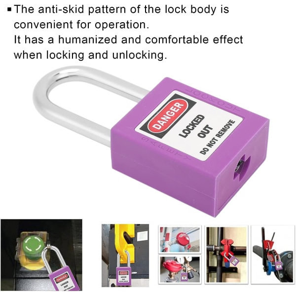 Uppsättningar av lockout-hänglås, 38 mm säkerhetslås-hänglås med halkfritt mönster, 2 nycklar per hänglås, lockout-lockout-hänglås (lila)