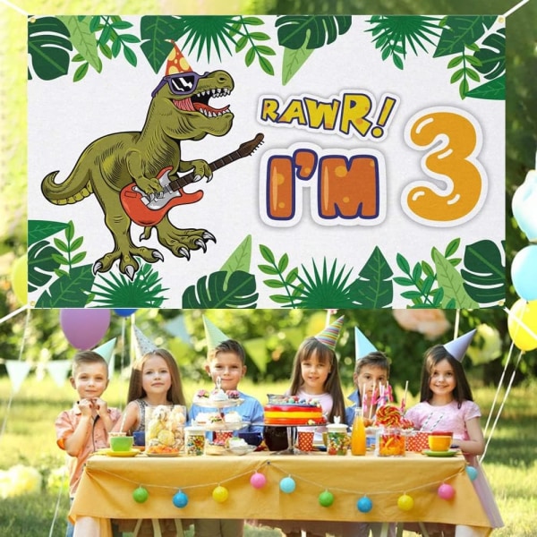 Roar I'm 3 Syntymäpäivätausta Banneri Dinosaurus Teema 3-vuotiaan Syntymäpäivävalokuvaus Tausta Roar Kolme Dinosaurus Syntymäpäiväjuhlan Koristeet Pojille