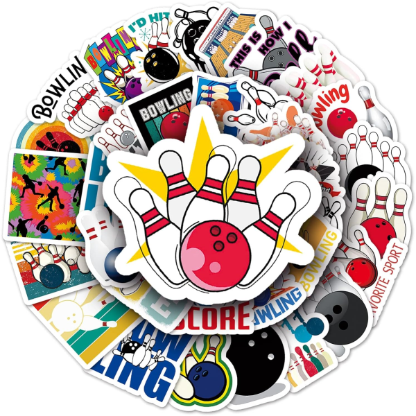 50 STK Bowling Stickers Vinyl Vandtætte Stickers til Laptop, Vandflasker, Skateboard, Computer, Telefon, Guitar, Bat Stickers til børn og voksne