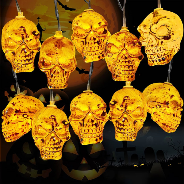 Halloween-lyslenke, 3 meter med 20 LED-lys, skjelettlys, LED-lyslenke, Halloween-skalledekorasjon, dekorasjonslys for utendørs/innendørs