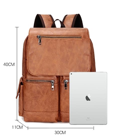 Black Waterproof PU Leather Backpack (Vegan)