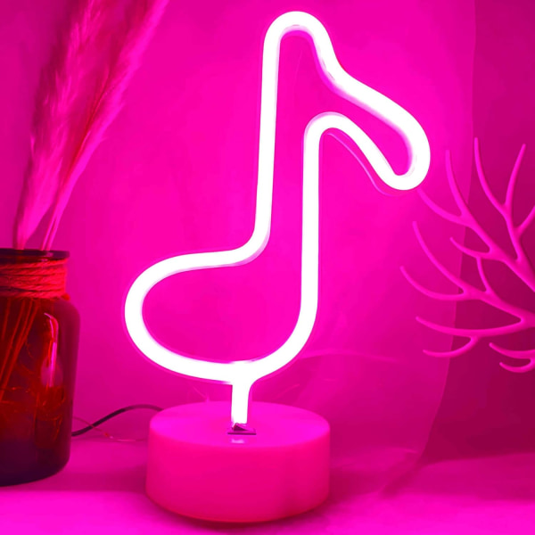 LED-neonvalo kyltti Musiikkihuomautus Yövalo USB/Paristokäyttöinen Musiikkihuomautus Led-valo Neonvalot Makuuhuoneeseen Neonmerkit Vaaleanpunainen Sisustukseen