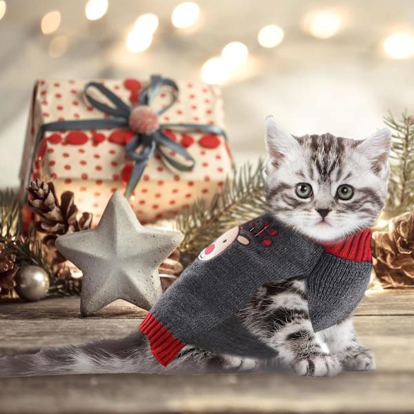 Hundjultröja Jul Husdjurskläder Söt Grå Ren Juldräkt Valp Katt Nyårspresenter för Små Medelstora Stora Hundar Tröjor (S, Grå Ren)