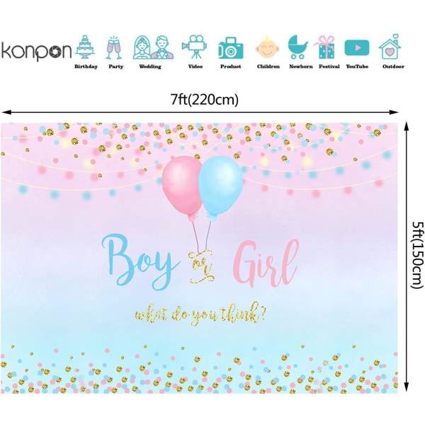 Drenge eller pige Køn afslører baggrund Blå lyserøde prikker Ballonfotografering baggrund 7x5ft Vinyl Køn afslører Baby Shower Party Banner baggrunde W-1860