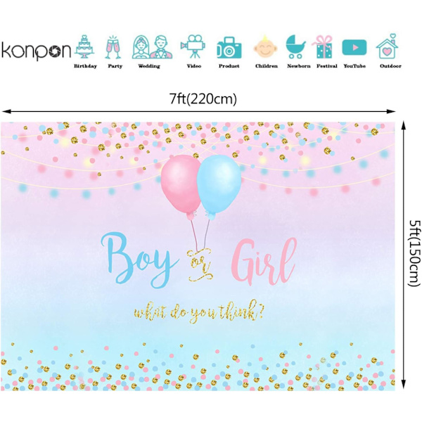 Pojke eller flicka Kön avslöja Bakgrund Blå Rosa Prickar Ballong Fotografi Bakgrund 7x5ft Vinyl Kön avslöja Baby Shower Fest Banner Bakgrunder W-1860