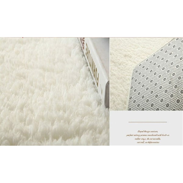 Fluffy teppe med sklisikring, teppe til soverom og stue, moderne teppe til stue og soverom (hvit, 50 * 80 cm)
