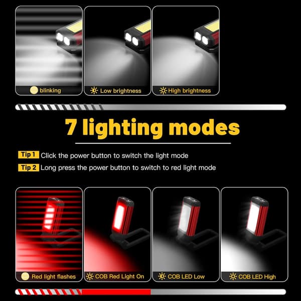Dual Set Rechargeable LED Magnetic Work Lights Portable Tool Gift for Men 7 Flashlight Modes USB Rechargeable for Car Repair