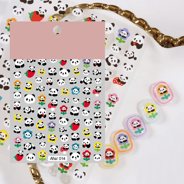 Panda Nail Art Tarra Mansikka Tarra 3D Itseliimautuva Muoti Trend Glamour Söpö Eläin Suunnittelu Tee-se-itse-sisustus Naiset Tytöt Lapset 3 arkkia