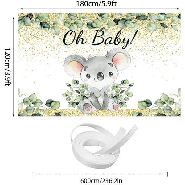 Koala Oh Baby Bakgrund Guld Eukalyptus Grönska Blad Baby Shower Bakgrunder Dekorationer Kön Avslöja Fest Banner Fotografi Bakgrund