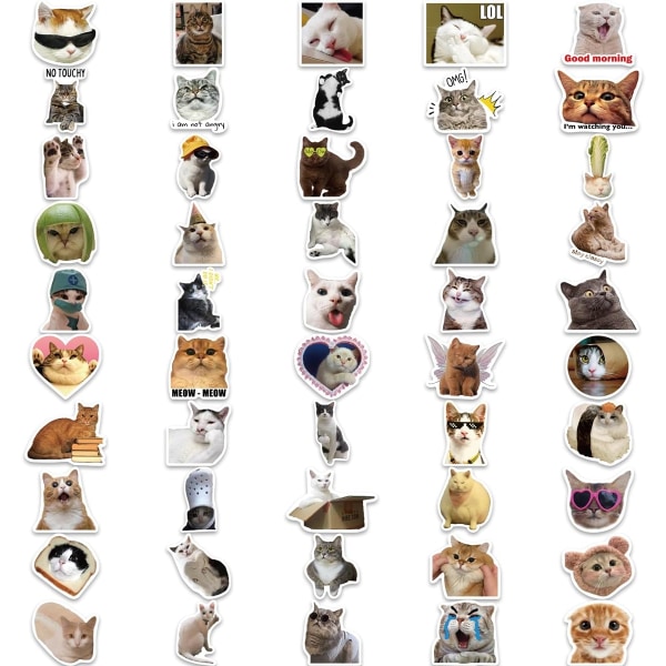 100st Cat Meme-klistermärken för barn bärbar dator, söta tecknade estetiska vinylklistermärken Trendiga Vattentäta för vattenflaska Case Telefon Scrapbookgitarr