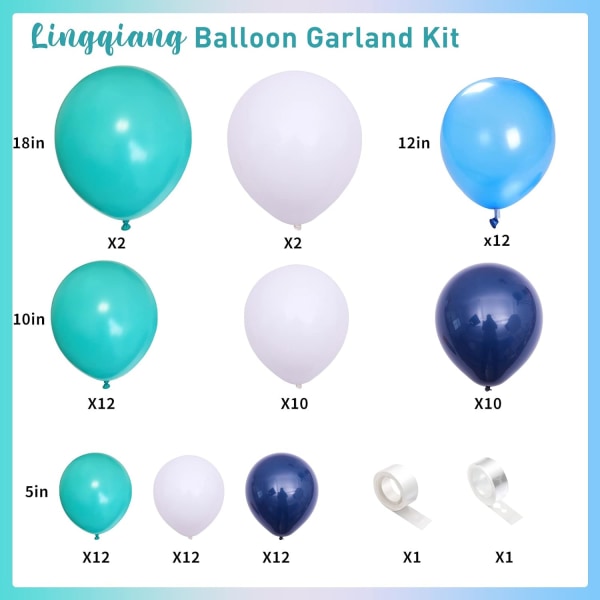 Marineblå Lyseblå Blågrøn Hvid Turkis Aqua Latex Balloner Garland Kit til Brude Baby Shower Hav Fødselsdag Bryllupsfest Dekorationsforsyninger